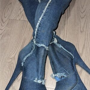 Pleaser Blue Denim Ankle Heels